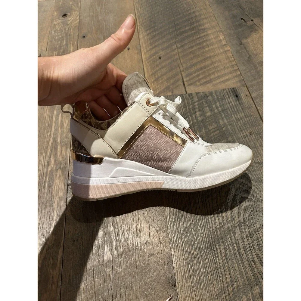 Michael Kors Georgie Trainer Sneakers Women’s Size 7 Leather and Rose Gold Retro